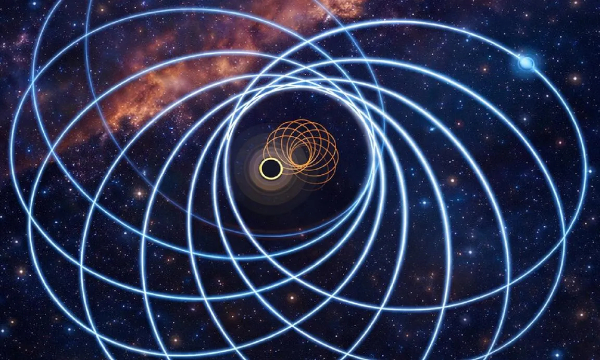 Artist's impression of an eccentric neutron star�black hole binary. 