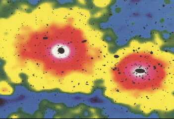 A computer generated model of two galaxies colliding