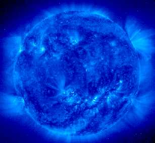 SOHO false colour image of the Sun recorded by EIT in the Fe 171A line