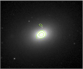 SDSS g-band optical image of NGC 5982, with GMRT 610 MHz contours overlaid. 
