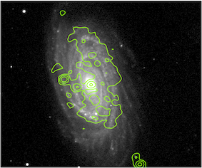 SDSS g-band optical image of NGC 5985, with GMRT 610 MHz contours overlaid.